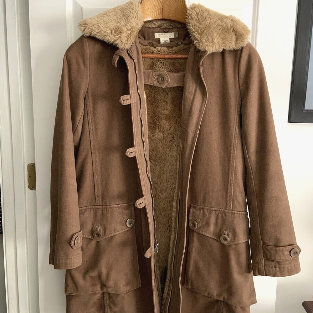 Vintage J Crew Coat with Faux Fur Removable Lining and collar buttons w zip sz M